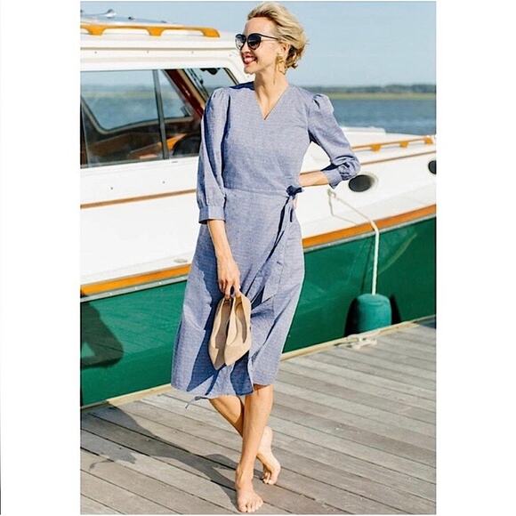 Draper James Dresses & Skirts - Draper James Embroidered Dot Chambray Wrap Dress Sz.12 NWT